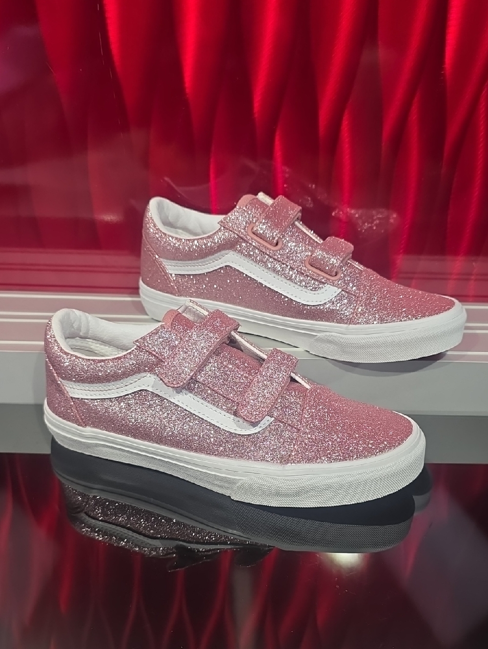 Vans Glitter Velcro Old Skool V Glitter Rose Pink JN 6.5 Or Men 6.5 Women's 8